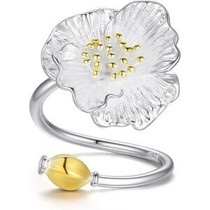 Aureal Crabapple 18K Plated Red Flower Open Ring